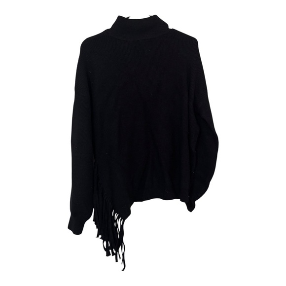*New with tag* Nordstrom Women's Black mock neck black Sweater with side Fringe - Picture 3 of 14